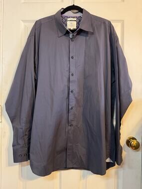CON.STRUCT Men's 2XL/T Stretch Dress Shirt Gray Purple Geometric Contrast Trim